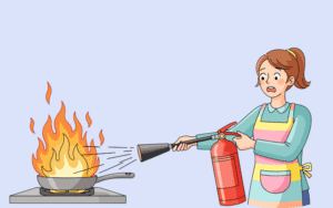 cooking oil fires and stopping with fire extinguisher