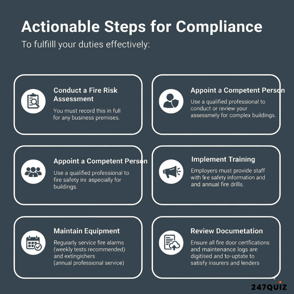 actionable steps for compliance for fire safety in a building