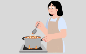 female cooking making soup