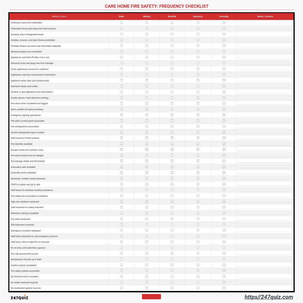 fire safety checklist for care homes