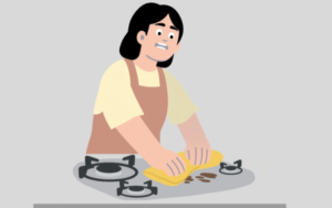 woman trying to clean grease